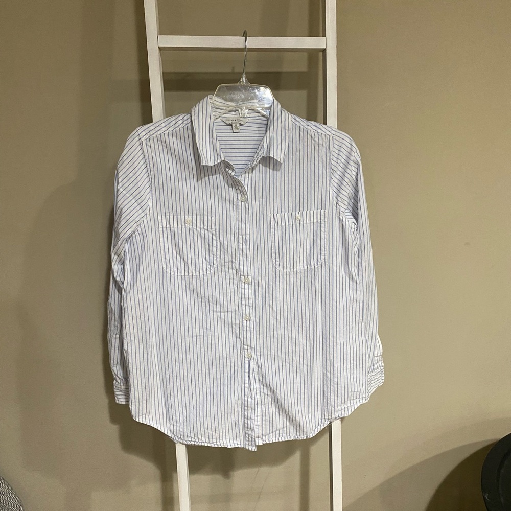 Lucky Brand Blue and White Striped Button Down Shirt- Mens M